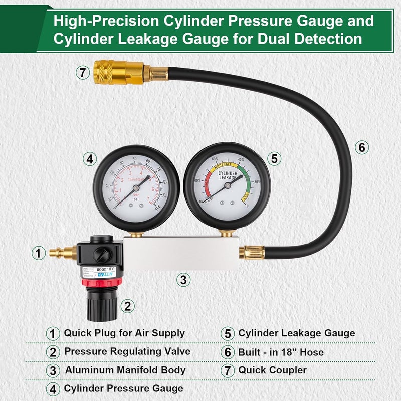 Marvelity Cylinder Leak Down Tester Kit, Automotive Engine Compression Leakage Test Kit with Extension Rod, Multi-Function for Gasoline Engines, Pressure Check & Leakage Rate Test on Cars, Motorcycles - Image 2